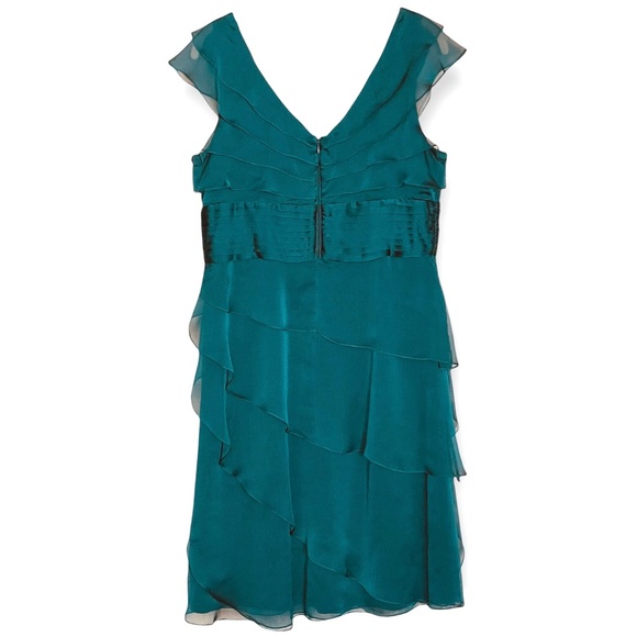 Adrianna Papell Occasions Cascading Tiered Ruffle Chiffon Dress Teal 12 - Picture 2 of 9